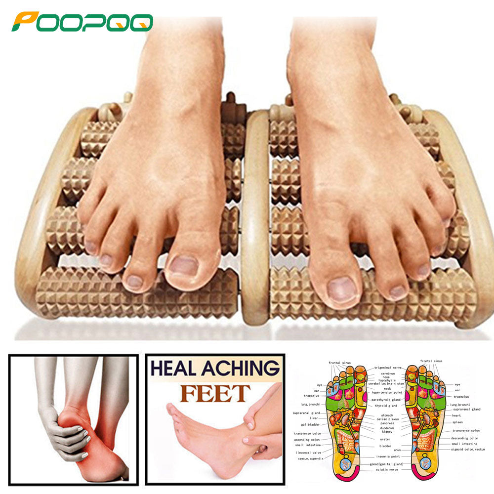 Dual 6 Row Foot Wooden Massager Roller Plantar Fasciitis Relief Feet Pain Muscle Relaxation Massage Tools |